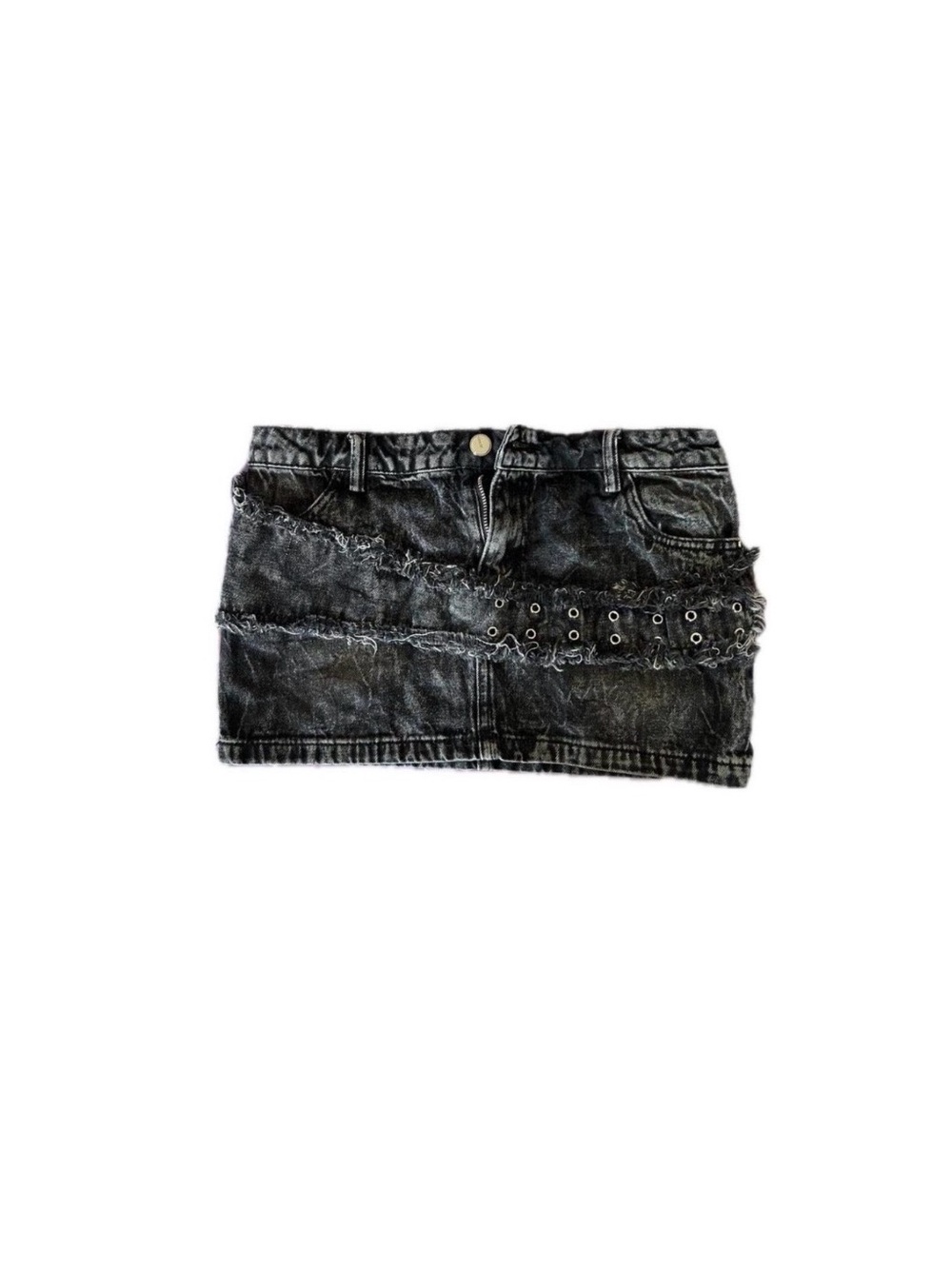 grunge denim mini skirt with buckle belt design